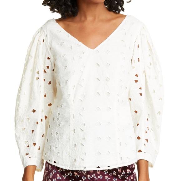 LA VIE REBECCA TAYLOR EMBROIDERED TOP IVORY SZ S - Picture 8 of 8